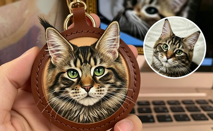 Custom Handcrafted Leather Pet Portrait Keychain