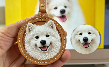 Custom Handcrafted Leather Pet Portrait Keychain