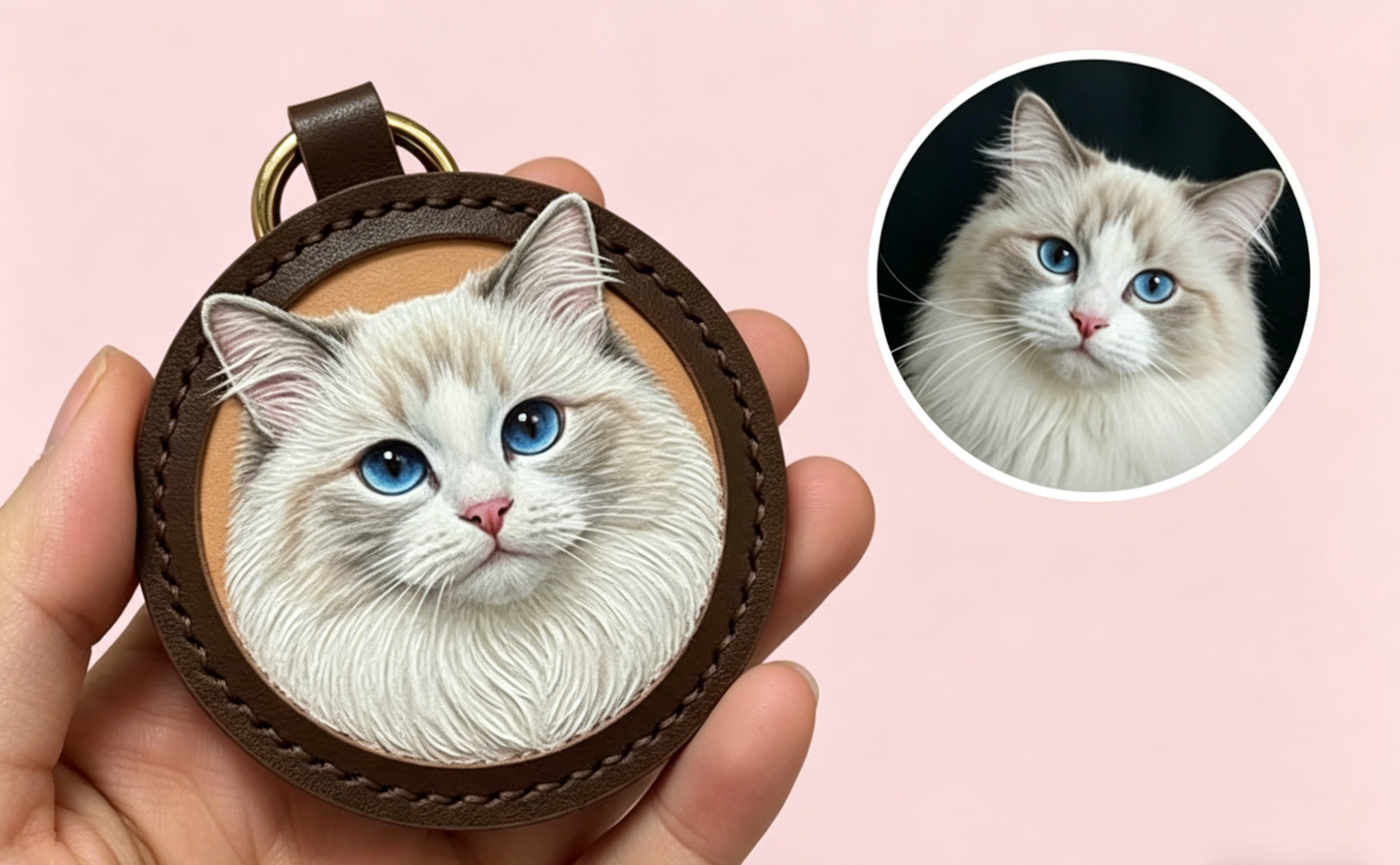 Custom Handcrafted Leather Pet Portrait Keychain